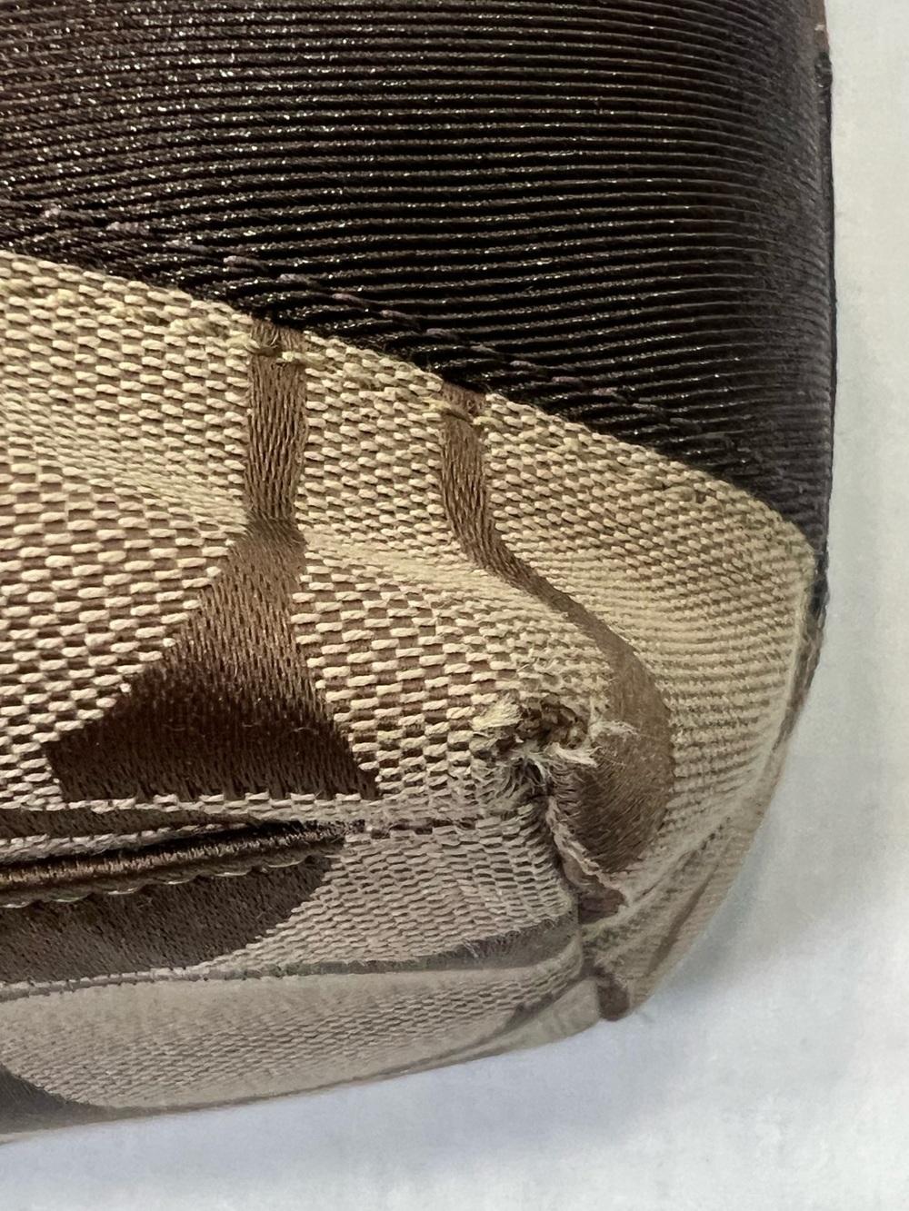 COACH Y2K Signature Canvas W Leather Stripe Tote Bag Purse Brown F19046 - Picture 5 of 13